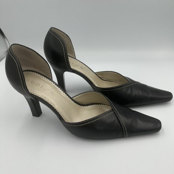 Unisa Pointed-Toe DOrsay Heels Women 9B Black Leather 3.5" Heel Witchy Steampunk - Picture 2 of 12